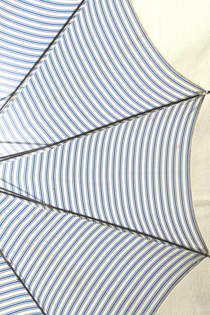 photo of vintage blue & white striped parasol sun shade umbrella, 1910-20s regatta style! #12
