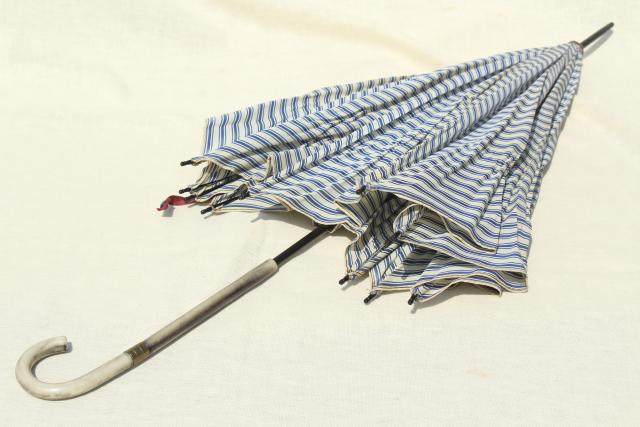 photo of vintage blue & white striped parasol sun shade umbrella, 1910-20s regatta style! #13
