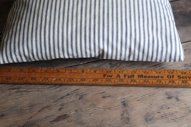 photo of vintage blue & white ticking stripe chair seat cushion, small feather pillow #3