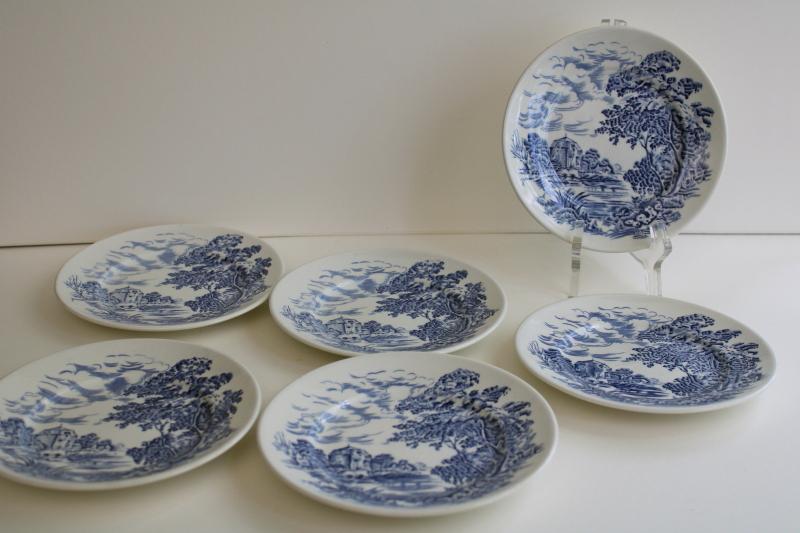 photo of vintage blue & white transferware Countryside Wedgwood china tea cups and saucers #1