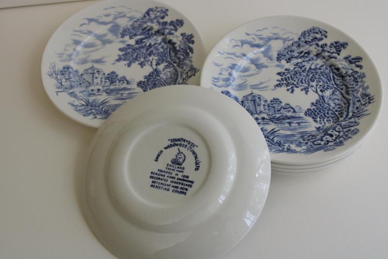 photo of vintage blue & white transferware Countryside Wedgwood china tea cups and saucers #2