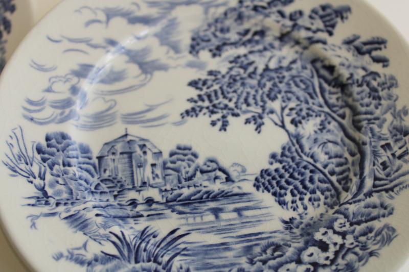 photo of vintage blue & white transferware Countryside Wedgwood china tea cups and saucers #4