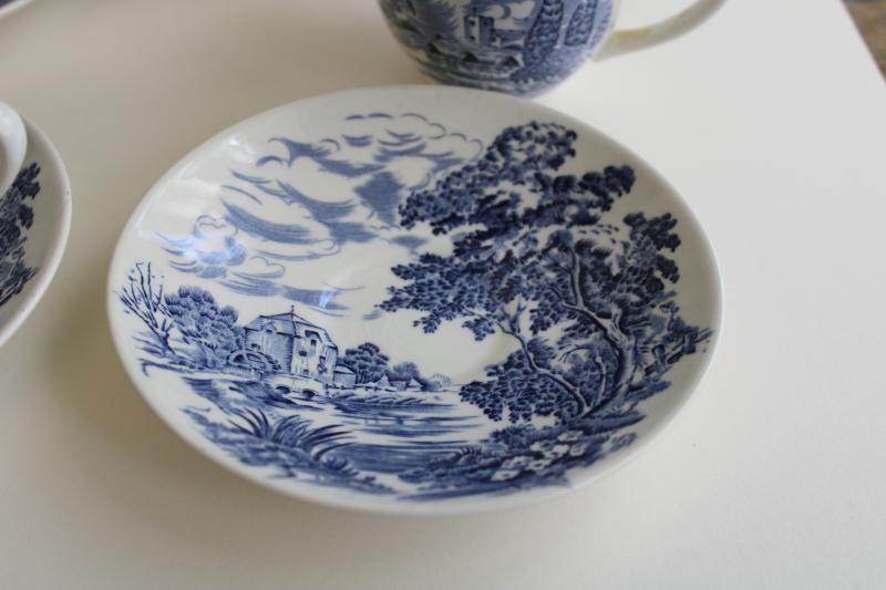 photo of vintage blue & white transferware Countryside Wedgwood china tea cups and saucers #2