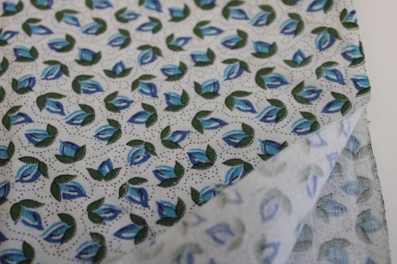 photo of vintage blue & white tulip flowers print feedsack fabric, printed cotton feed sack #3