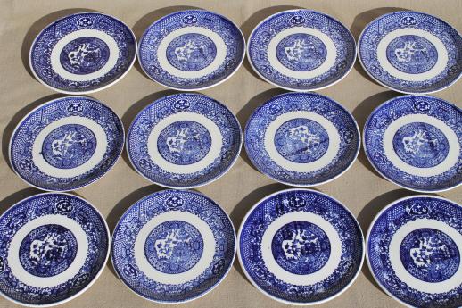 photo of vintage blue willow china cups & saucers, plates - willowware tea set dishes for 12 #2