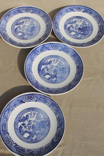photo of vintage blue willow dishes - soup bowls & dinner plates, Royal china willow ware #2