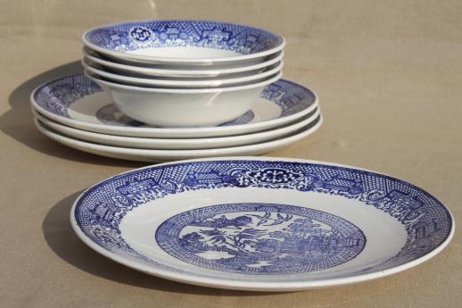photo of vintage blue willow dishes - soup bowls & dinner plates, Royal china willow ware #6