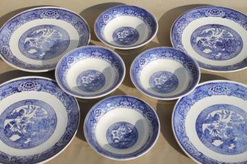 catalog photo of vintage blue willow dishes - soup bowls & dinner plates, Royal china willow ware