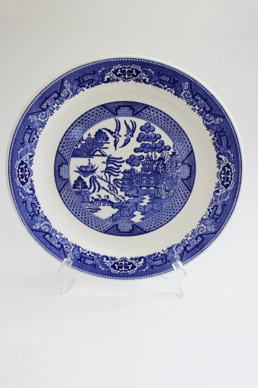 photo of vintage blue willow pattern transferware china round platter, large plate or tray #1