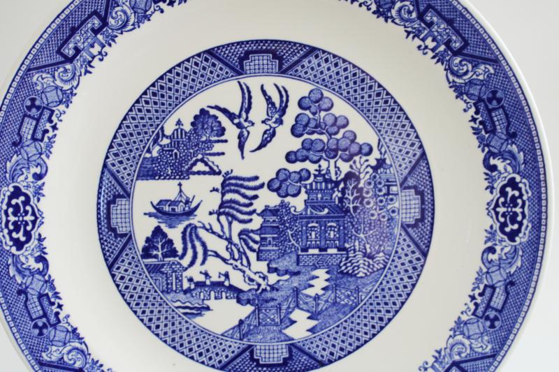 photo of vintage blue willow pattern transferware china round platter, large plate or tray #2