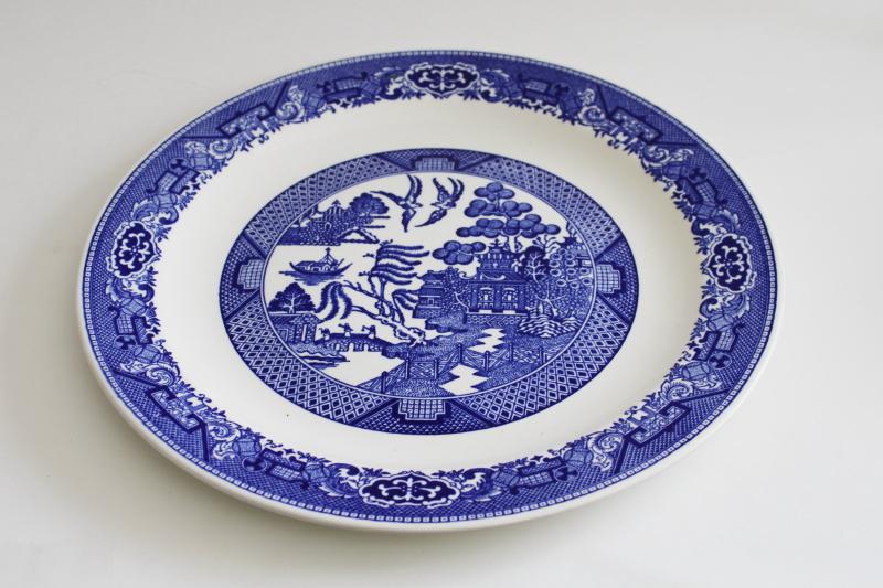 photo of vintage blue willow pattern transferware china round platter, large plate or tray #7