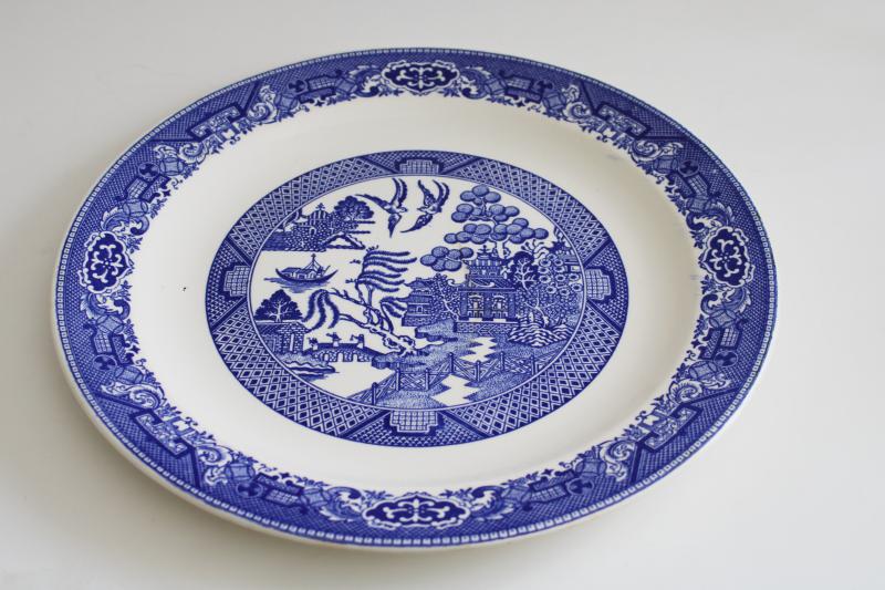 photo of vintage blue willow pattern transferware china round platter, large plate or tray #1