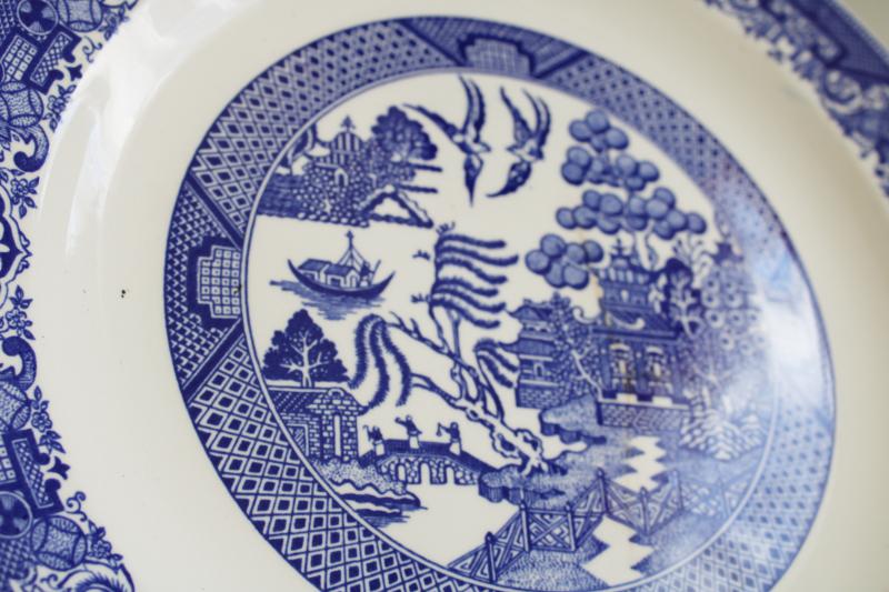 photo of vintage blue willow pattern transferware china round platter, large plate or tray #2