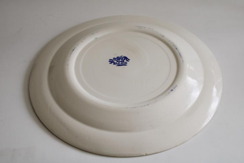 photo of vintage blue willow pattern transferware china round platter, large plate or tray #4