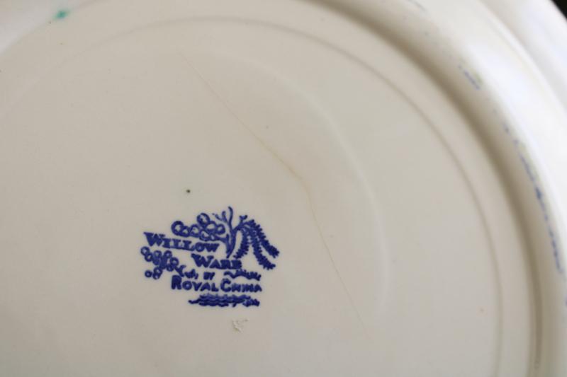 photo of vintage blue willow pattern transferware china round platter, large plate or tray #7