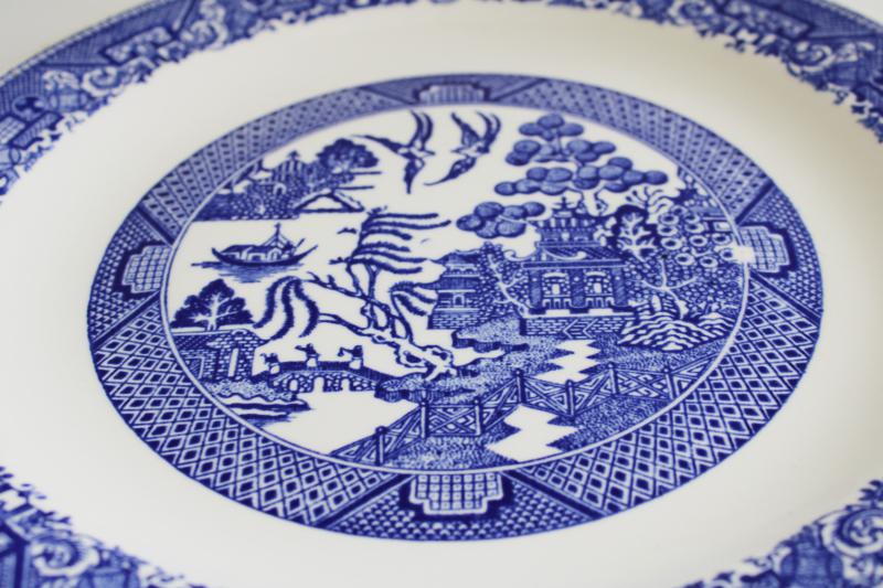 photo of vintage blue willow pattern transferware china round platter, large plate or tray #5