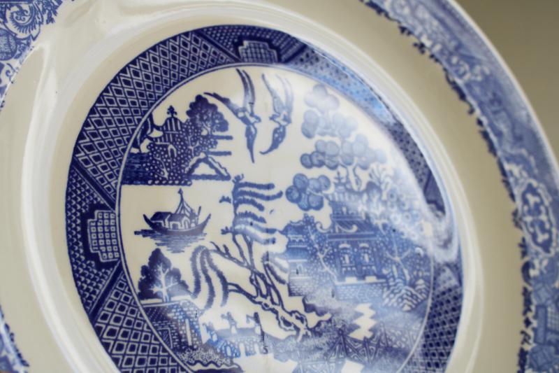 photo of vintage blue willow pattern transferware china round platter, large plate or tray #6