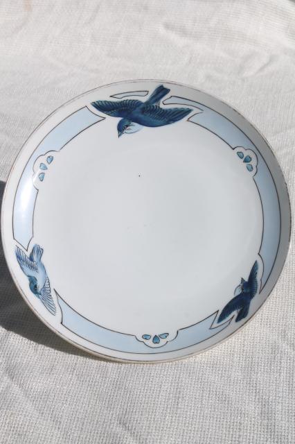 photo of vintage bluebird china plate, hand painted Nippon porcelain w/ blue birds #1