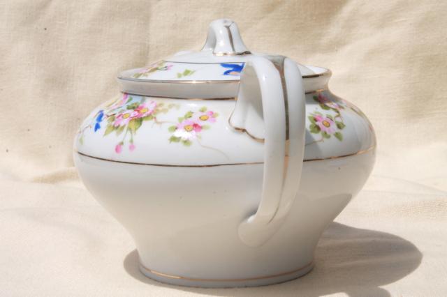 photo of vintage bluebird china tea pot, hand painted Nippon porcelain teapot w/ blue birds #4