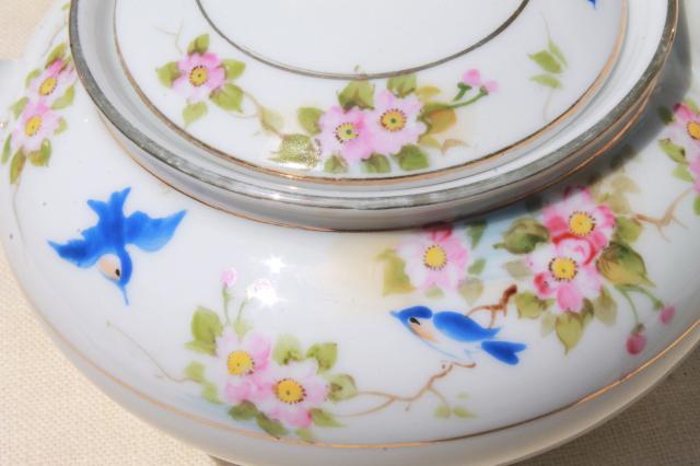 photo of vintage bluebird china tea pot, hand painted Nippon porcelain teapot w/ blue birds #10