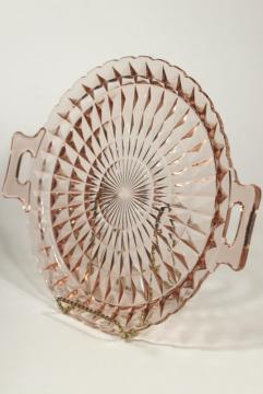 catalog photo of vintage blush pink depression glass serving plate tray, Jeannette Windsor pattern