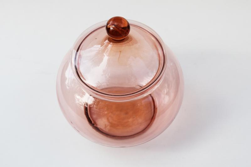 photo of vintage blush pink glass apothecary jar or candy dish, mod genie bottle shape #2