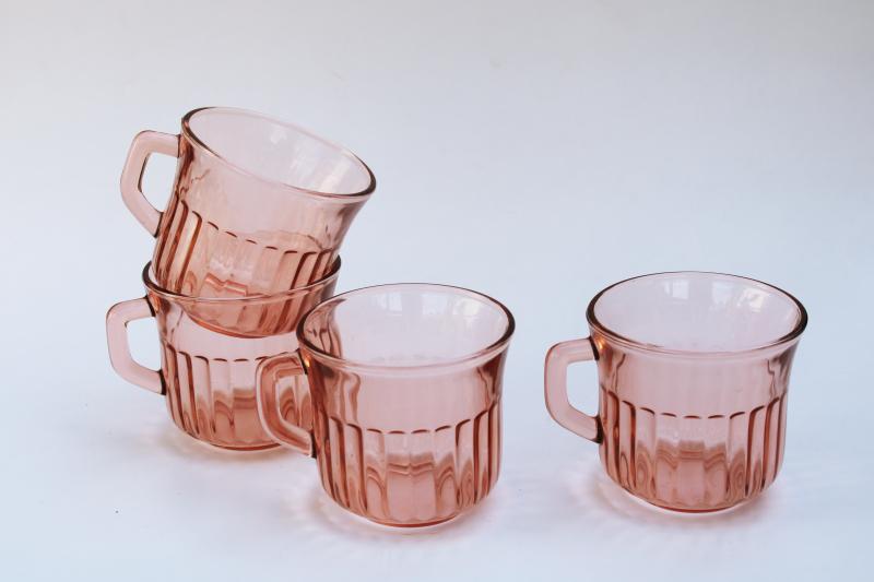 photo of vintage blush pink glass mugs or coffee cups, Radiance pattern Forte Crisa glassware #1