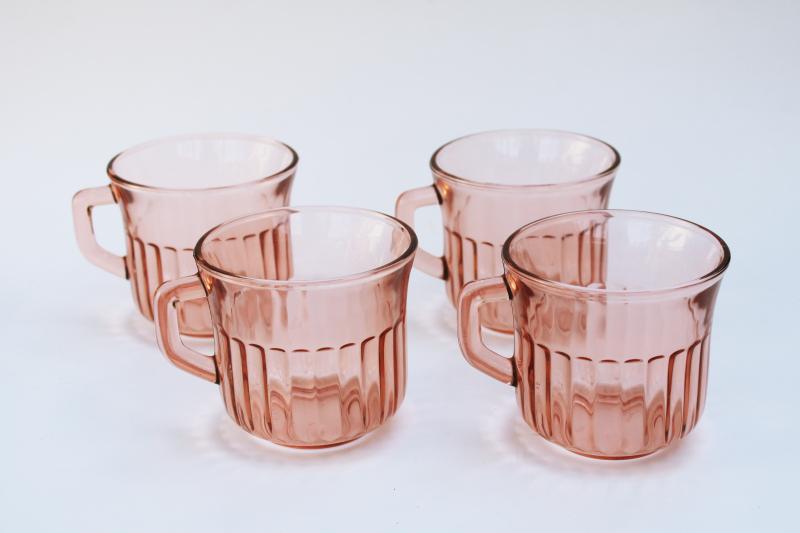 photo of vintage blush pink glass mugs or coffee cups, Radiance pattern Forte Crisa glassware #5