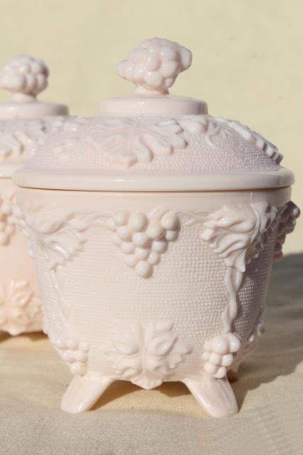 photo of vintage blush pink milk glass candy dishes, 1950s Jeannette glass sea shell pink #3