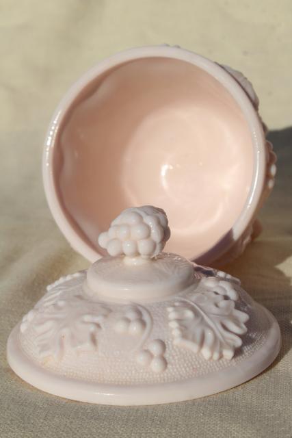 photo of vintage blush pink milk glass candy dishes, 1950s Jeannette glass sea shell pink #5