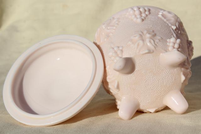 photo of vintage blush pink milk glass candy dishes, 1950s Jeannette glass sea shell pink #6