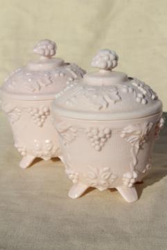 catalog photo of vintage blush pink milk glass candy dishes, 1950s Jeannette glass sea shell pink