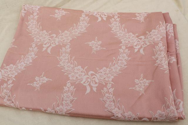 photo of vintage blush pink satin damask bedspread, french country style jacquard fabric #1
