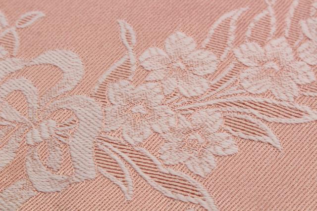 photo of vintage blush pink satin damask bedspread, french country style jacquard fabric #2