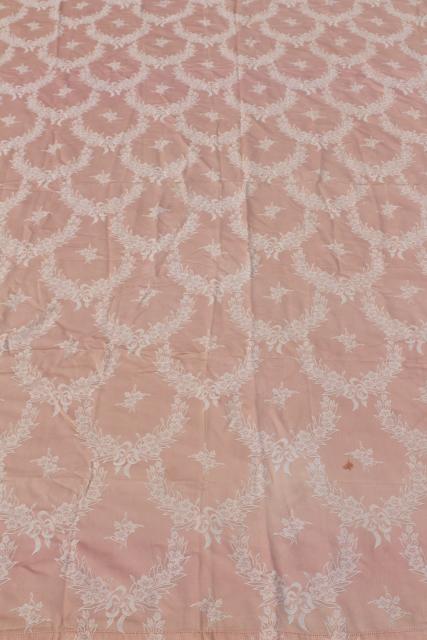 photo of vintage blush pink satin damask bedspread, french country style jacquard fabric #3