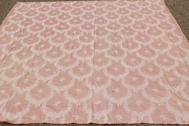 photo of vintage blush pink satin damask bedspread, french country style jacquard fabric #4