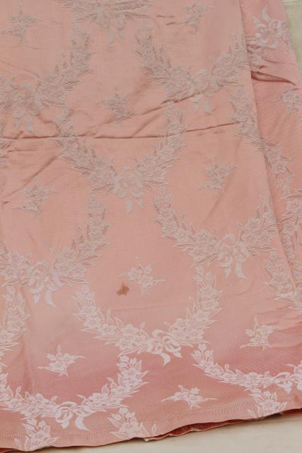 photo of vintage blush pink satin damask bedspread, french country style jacquard fabric #5