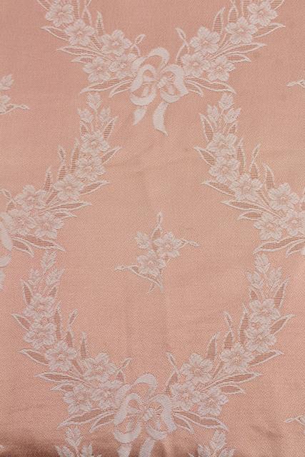 photo of vintage blush pink satin damask bedspread, french country style jacquard fabric #6