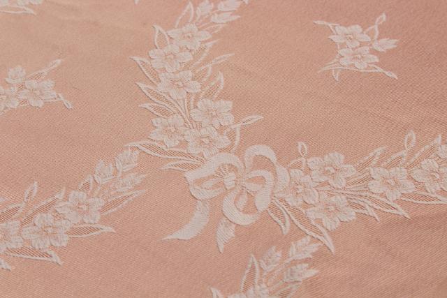 photo of vintage blush pink satin damask bedspread, french country style jacquard fabric #8