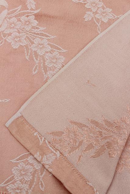 photo of vintage blush pink satin damask bedspread, french country style jacquard fabric #9