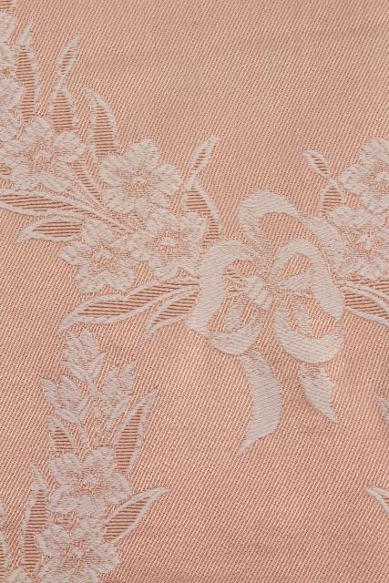photo of vintage blush pink satin damask bedspread, french country style jacquard fabric #10