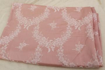 catalog photo of vintage blush pink satin damask bedspread, french country style jacquard fabric