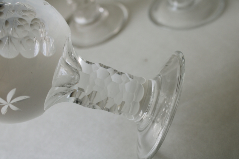 photo of vintage bohemian crystal goblets wine or water glasses, rare white opalescent cut to clear glass  #4