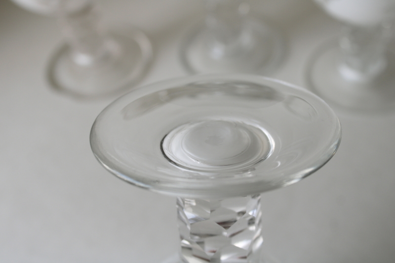 photo of vintage bohemian crystal goblets wine or water glasses, rare white opalescent cut to clear glass  #5