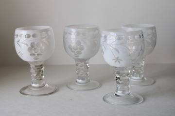 catalog photo of vintage bohemian crystal goblets wine or water glasses, rare white opalescent cut to clear glass 