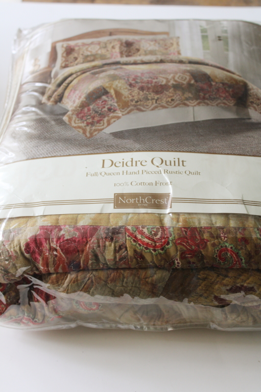 photo of vintage bohemian style paisley floral cotton patchwork quilt, new in package full queen bedspread #1