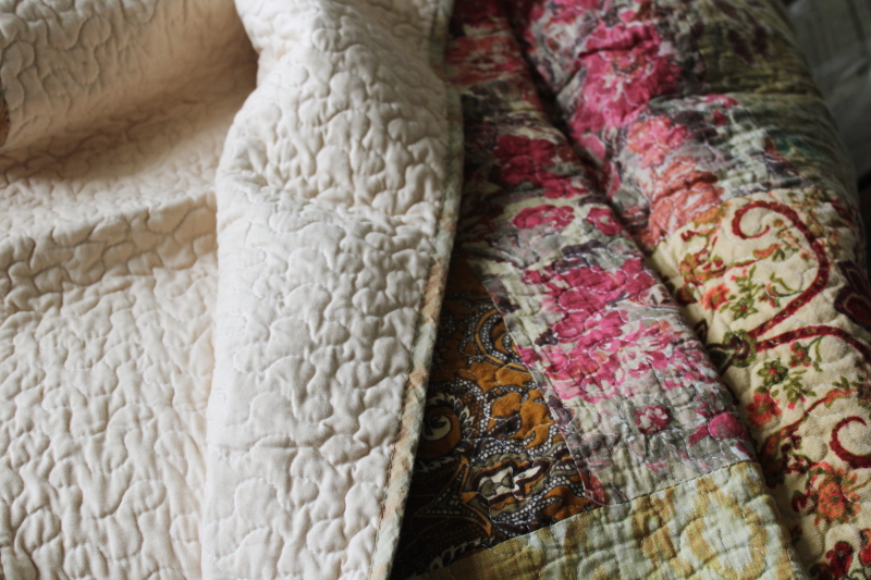 photo of vintage bohemian style paisley floral cotton patchwork quilt, new in package full queen bedspread  #3