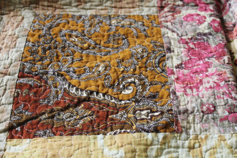 photo of vintage bohemian style paisley floral cotton patchwork quilt, new in package full queen bedspread  #4