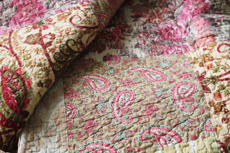 photo of vintage bohemian style paisley floral cotton patchwork quilt, new in package full queen bedspread  #5