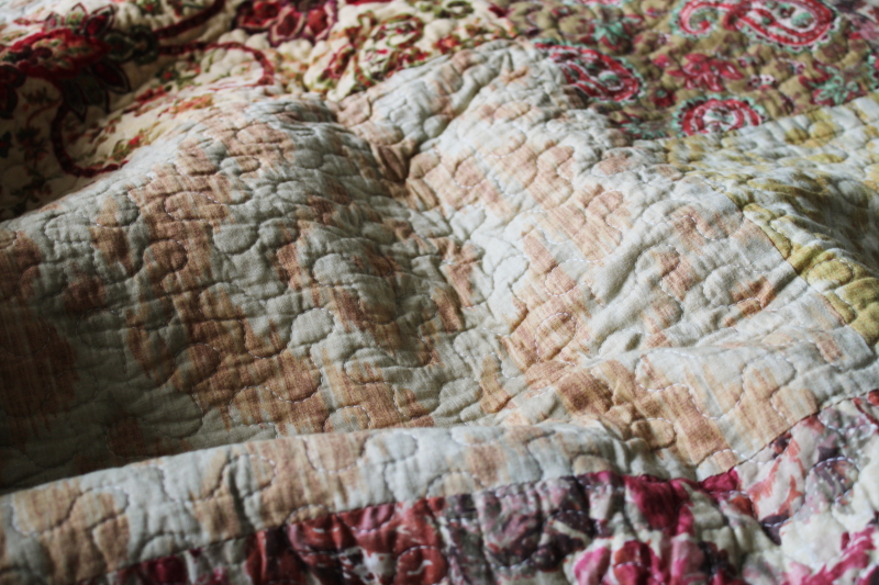 photo of vintage bohemian style paisley floral cotton patchwork quilt, new in package full queen bedspread  #6